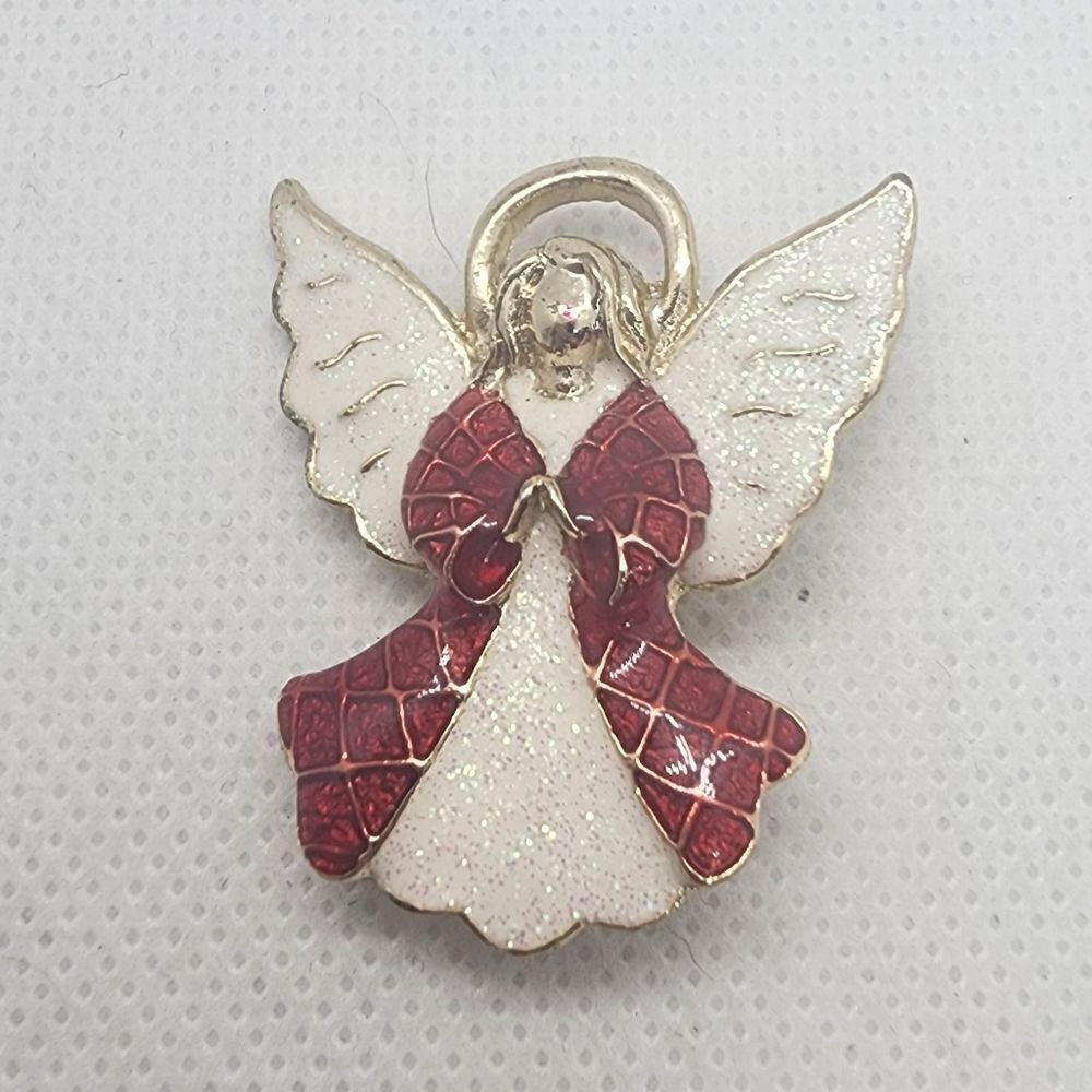 Vintage White, Red, & Gold Angel Brooch